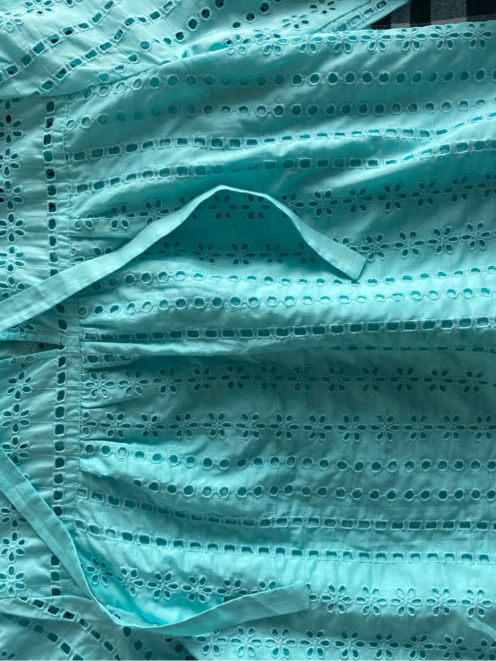 J. Crew Eyelet Lace Blouse Top Aqua Blue M High Neck Long Puff Sleeve Cotton - Picture 7 of 10